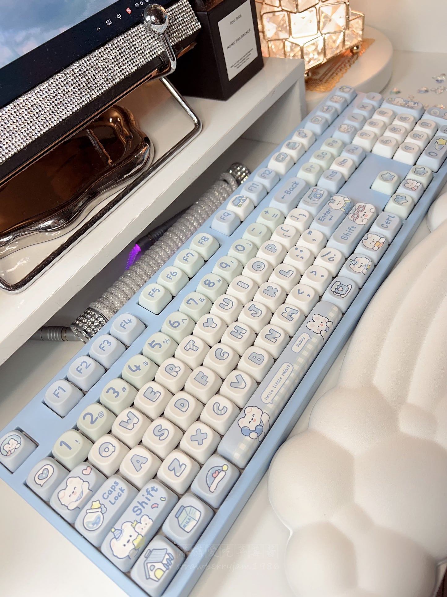 「Fully Assembled」tianyi98 Pastel Blue kawaii Bunny Customized Mechanical Keyboard