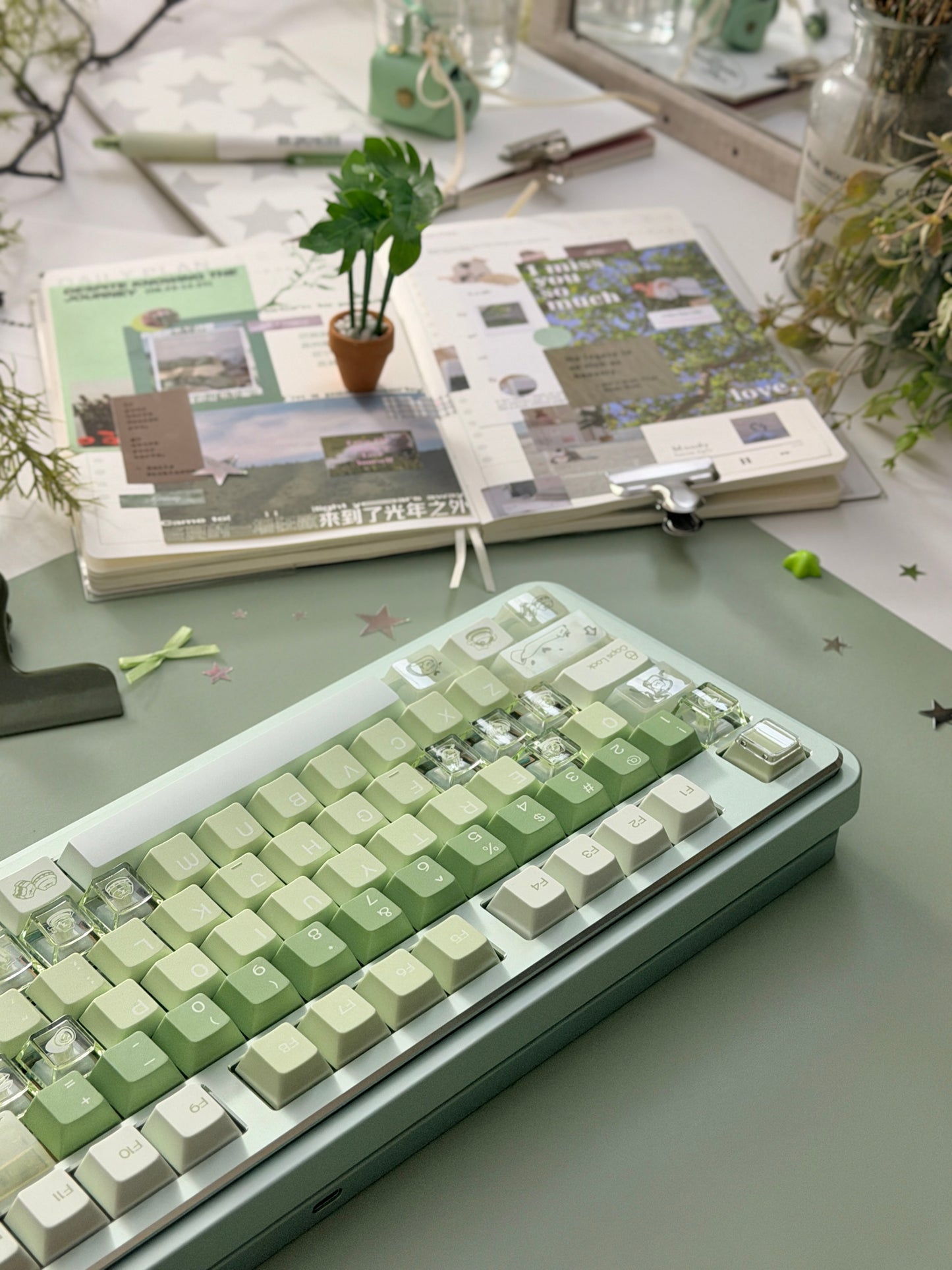 ONLY 1 Instock Prebuilt Aluminum Custom Mechanical Keyboard Story100 Anodized Green Wireless Set