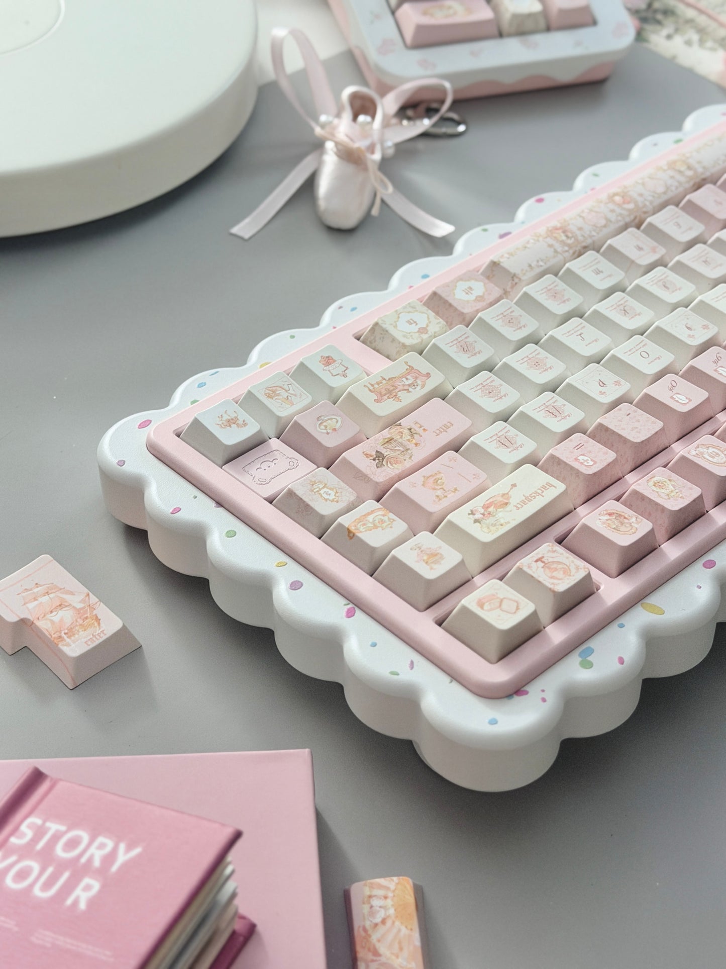 ONLY 1 Instock Prebuilt Aluminum Customized Mechanical Keyboard Cookies75 Pink Sugar Set & Cake Pad