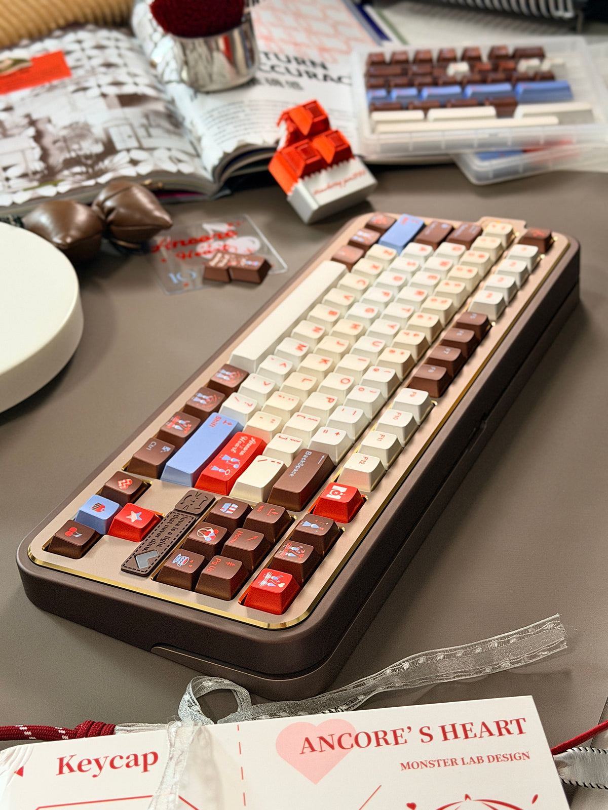 ONLY 1 Instock Prebuilt Aluminum Customized Mechanical Keyboard Cocomi80 Anordized Brown Champagne Set  | Wireless | Backlit