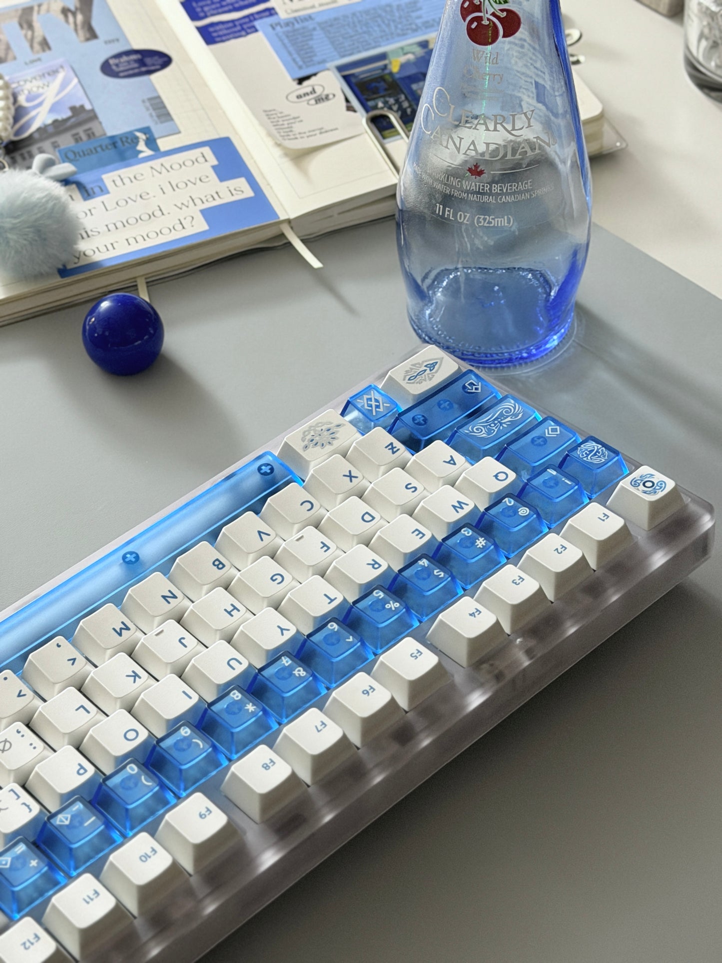 ONLY 1 Instock Prebuilt Custom Mechanical Keyboard ZOOM TKL DYNA Frosted Clear & XVX Eternity Keycaps & TTC Ice Silent Switch