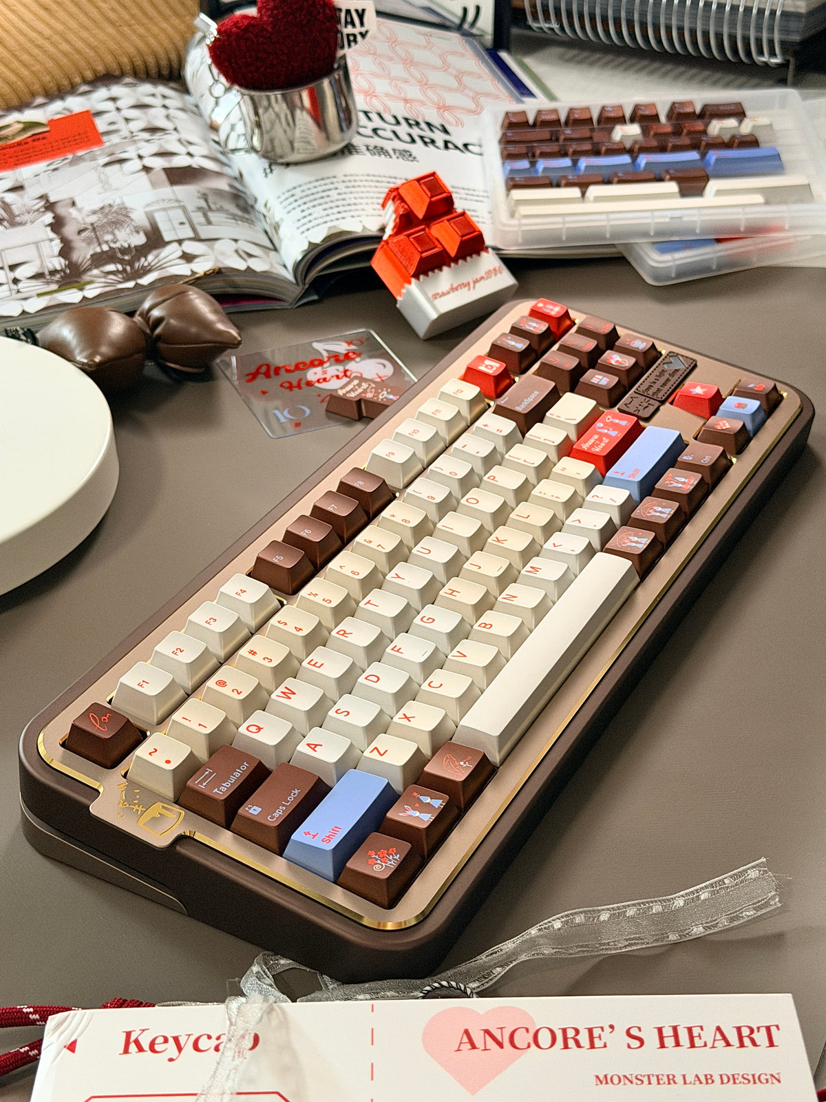 ONLY 1 Instock Prebuilt Aluminum Customized Mechanical Keyboard Cocomi80 Anordized Brown Champagne Set  | Wireless | Backlit