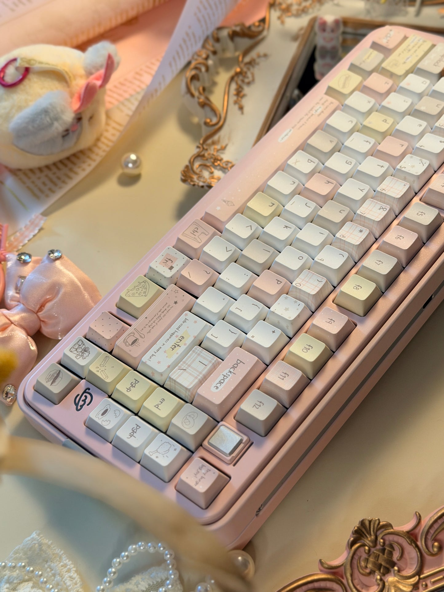 ONLY 1 Instock Prebuilt Aluminum Customized Mechanical Keyboard Bread75 Pale Pink Set