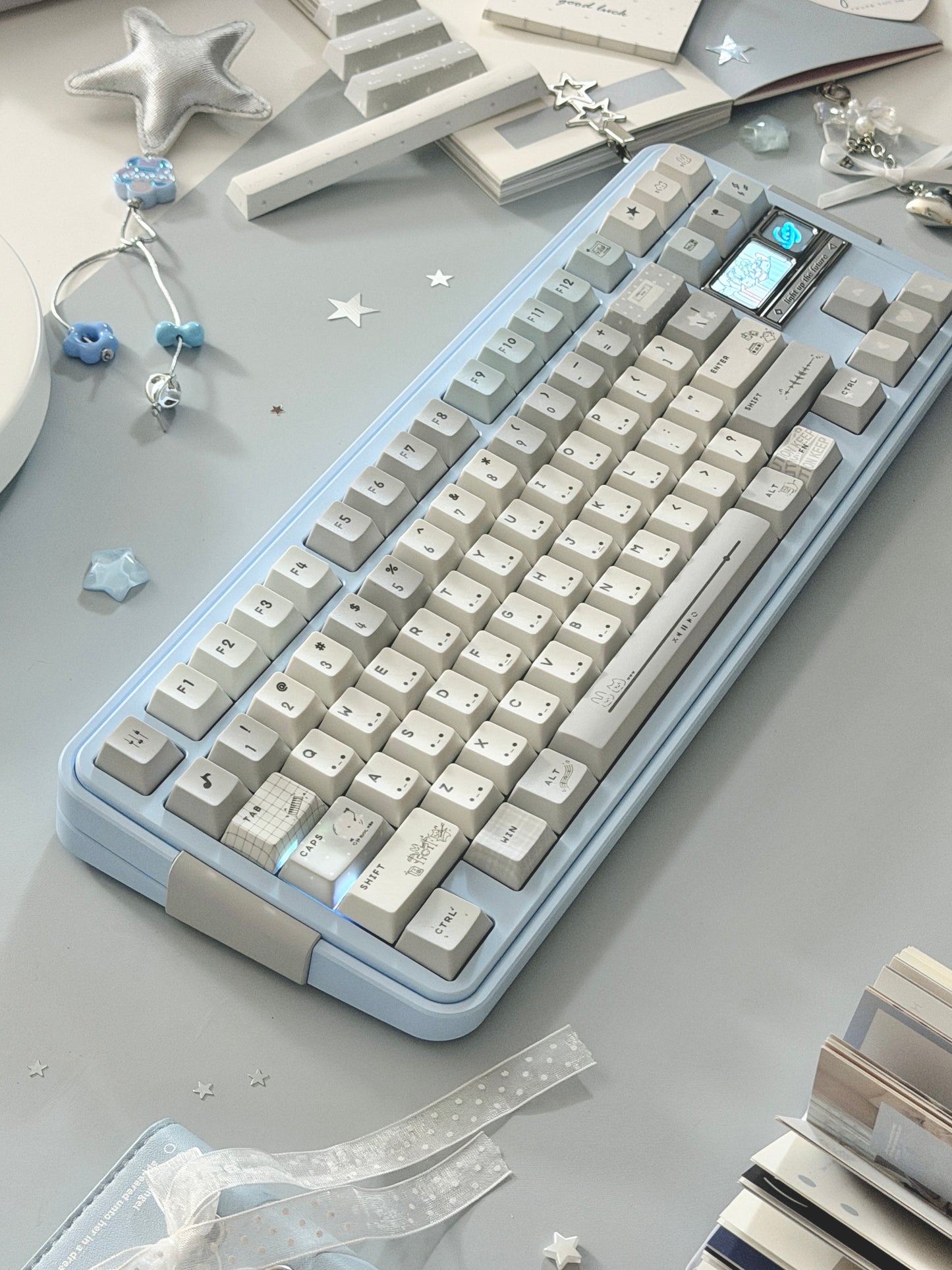 ONLY 1 Instock Prebuilt Aluminum Custom Mechanical Keyboard Bread80 Wireless Pale Blue Set