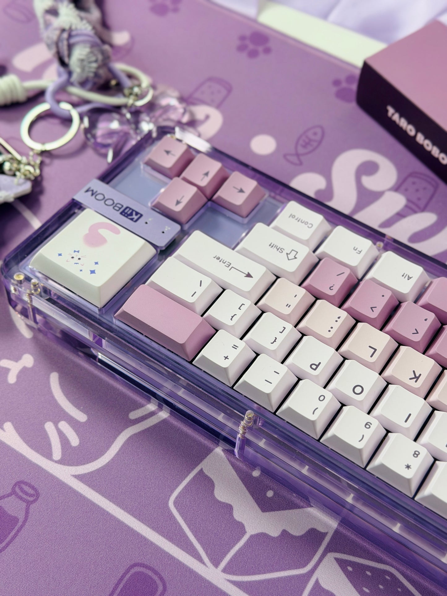 Unboxing For SALEs KiiBOOM Phantom 68 Purple Crystal Mechanical Keyboard + Taro Bobo Keycaps Alpha-A Set & Small Block