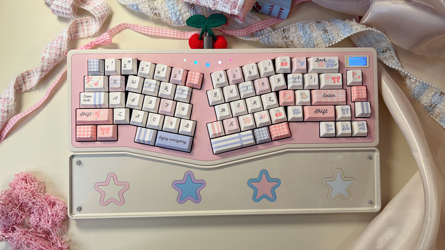 043 Pastel Pink Blue Grids Garden Keycap Cherry/ MOA Profile 152 keys BeeFun design