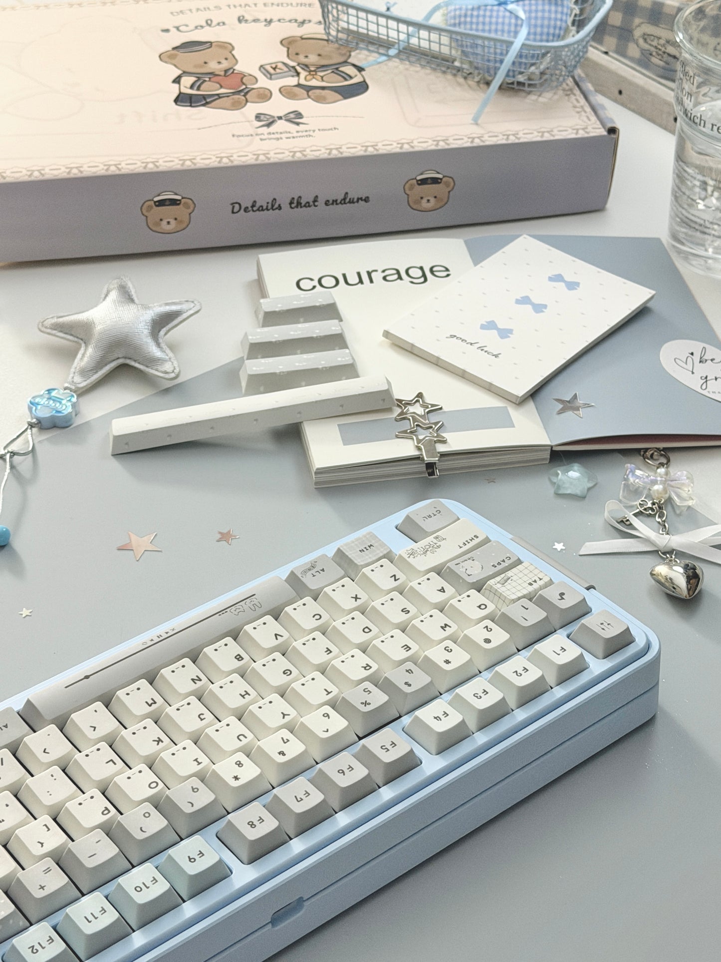 ONLY 1 Instock Prebuilt Aluminum Custom Mechanical Keyboard Bread80 Wireless Pale Blue Set