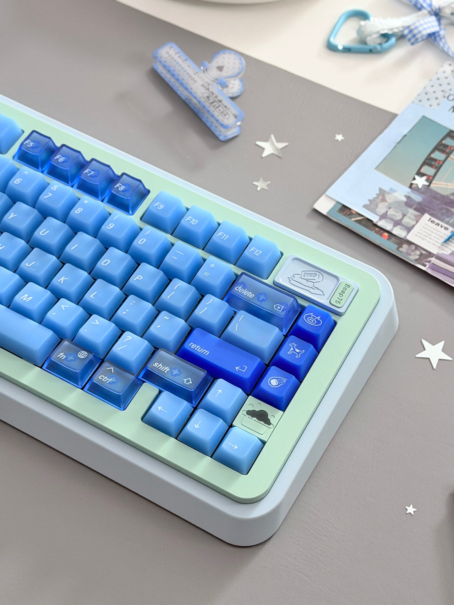 ONLY 1 Instock Prebuilt Aluminum Custom Mechanical Keyboard Blue Green Soap75 Wireless Set