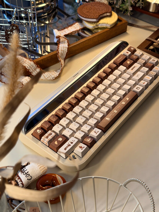 ONLY 1 Instock Prebuilt Targa65 Cream Beige Aluminum Custom Mechanical Keyboard With Coffee Bunny Keycap