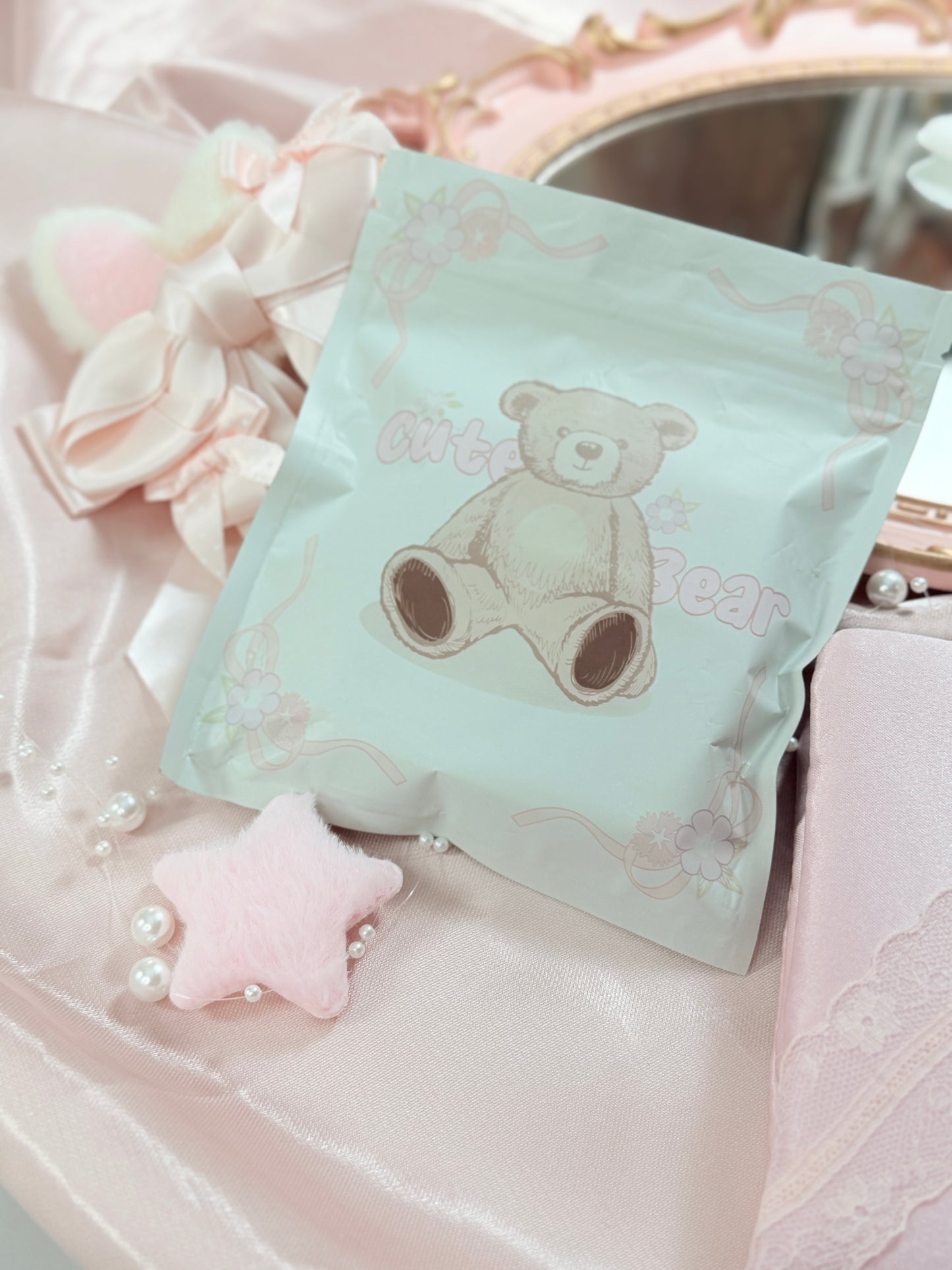 Barbie Pink Lace Flower Matte Finish Press On Nails Long Coffin Handmade With Diamond Pearl Beads