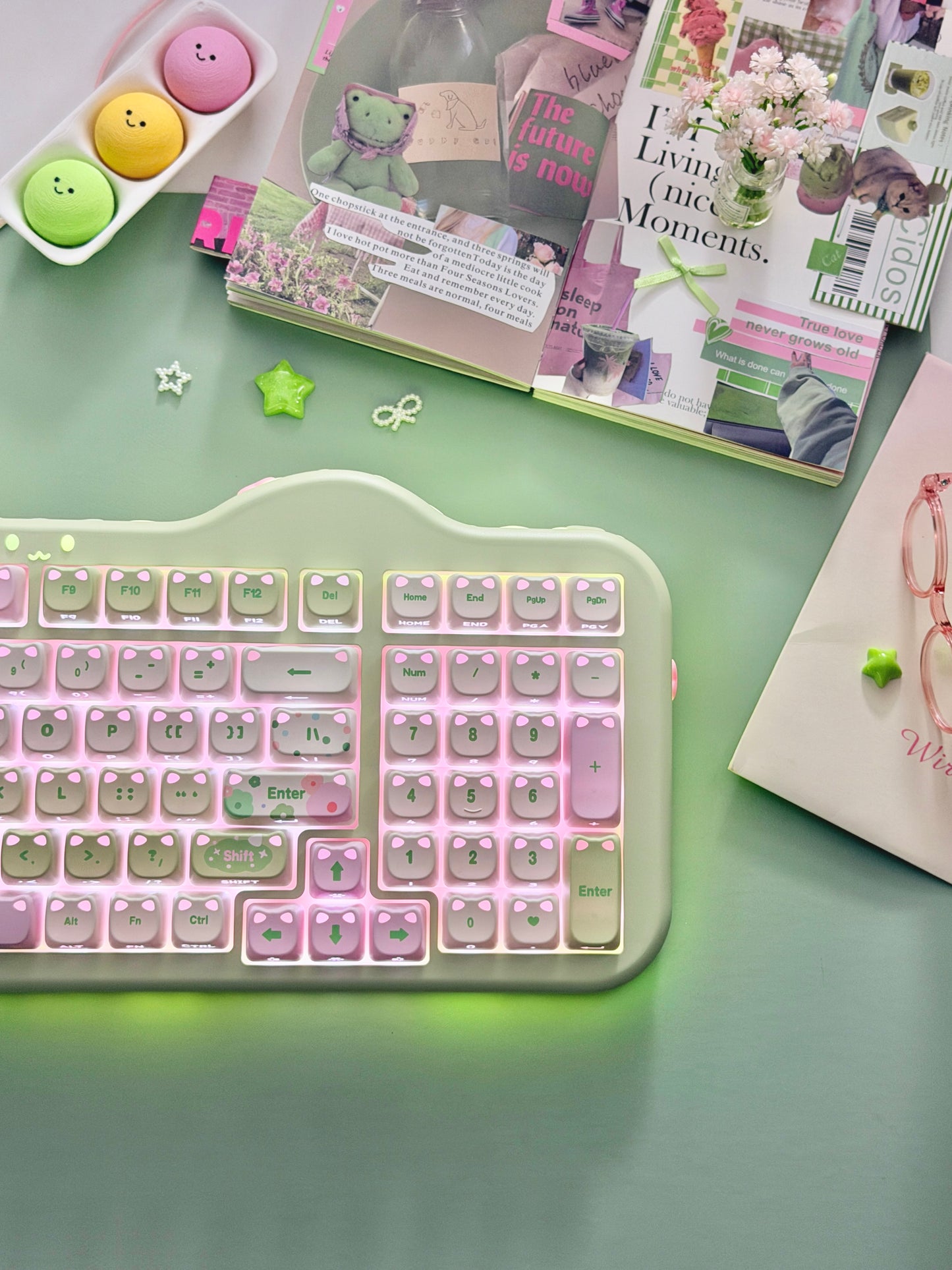 Unboxing Clearance ONLY 1 YUNZII C98 MAO Cake Kitten Wireless Mechanical Keyboard （preorder Green）