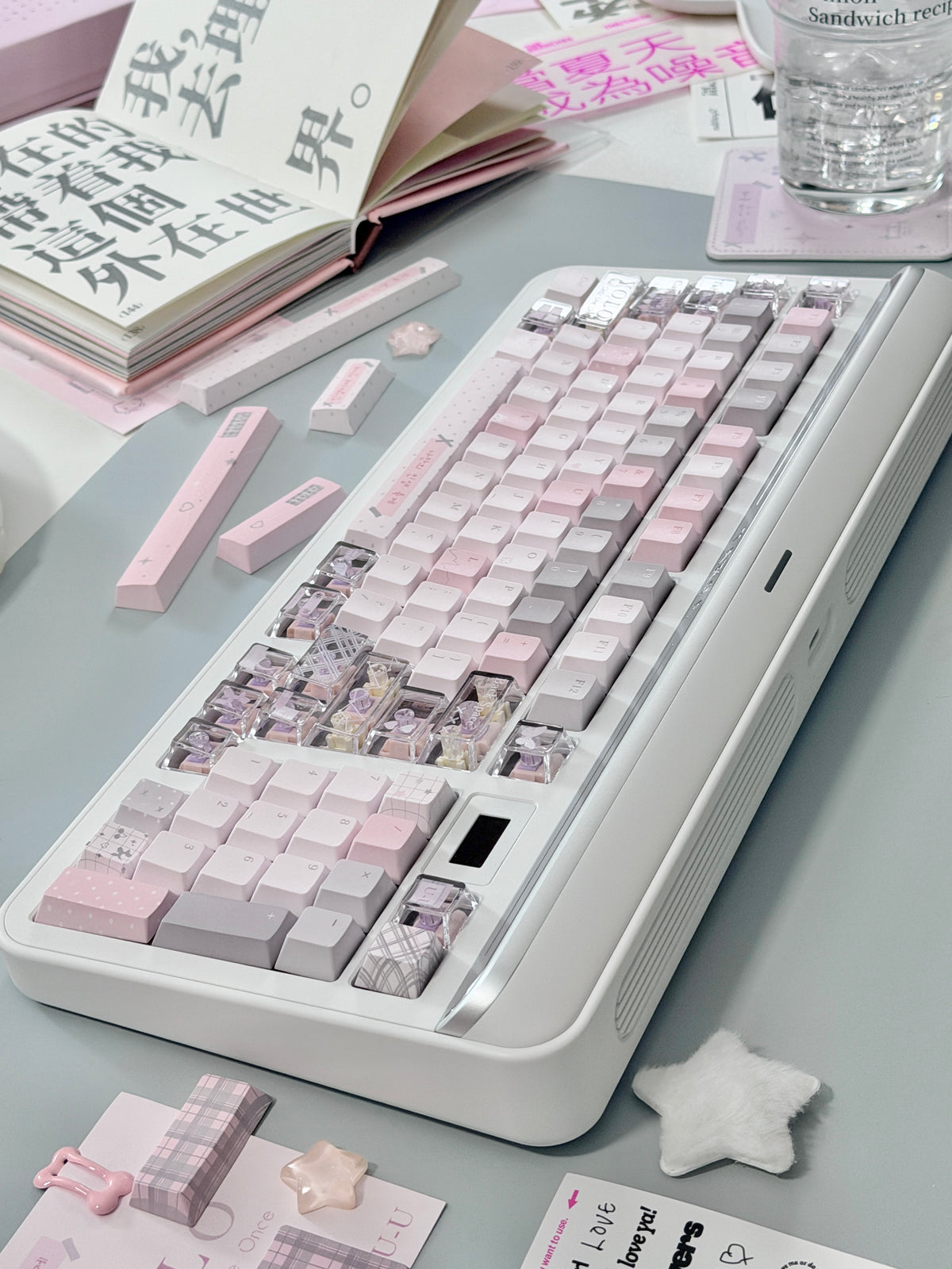 #0310 YOLO Pale Pink Light Gray Aesthetic Keycaps Set | Cute Mechanical Keyboard Keycaps