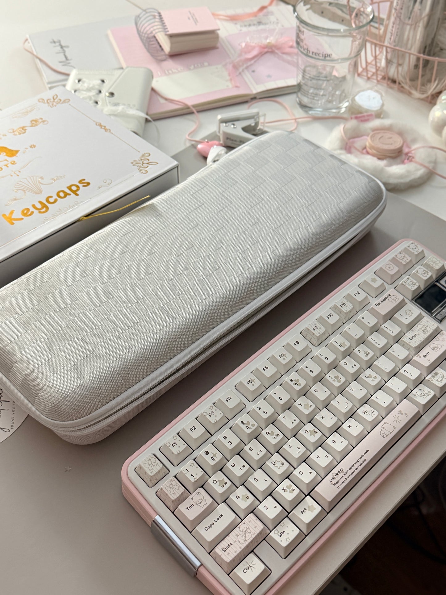 ONLY 1 Instock Prebuilt Aluminum Custom Mechanical Keyboard Bread80 Wireless Pale Pink & White Set