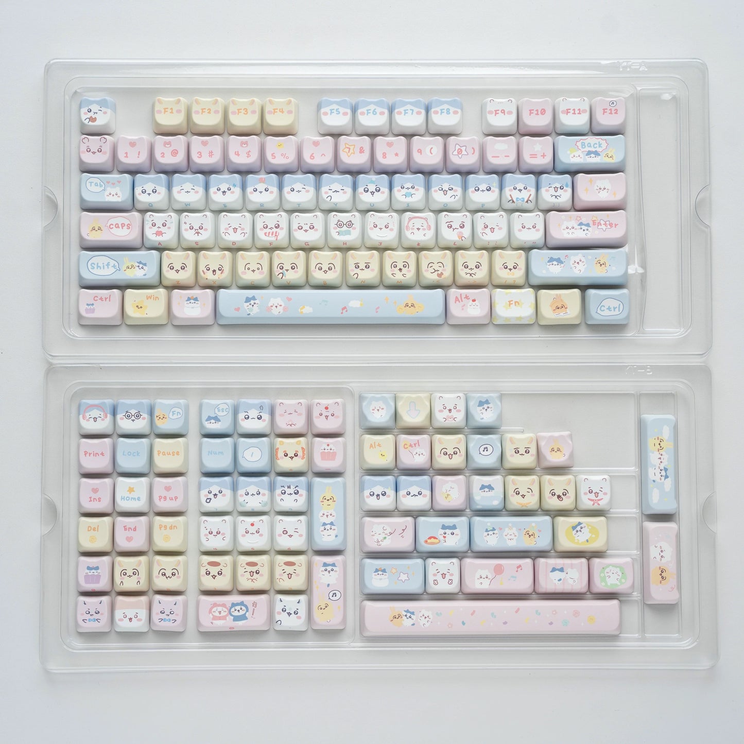 113 Chikawa Pastel Blue Pink Yellow Cute Kitten Head Keycap