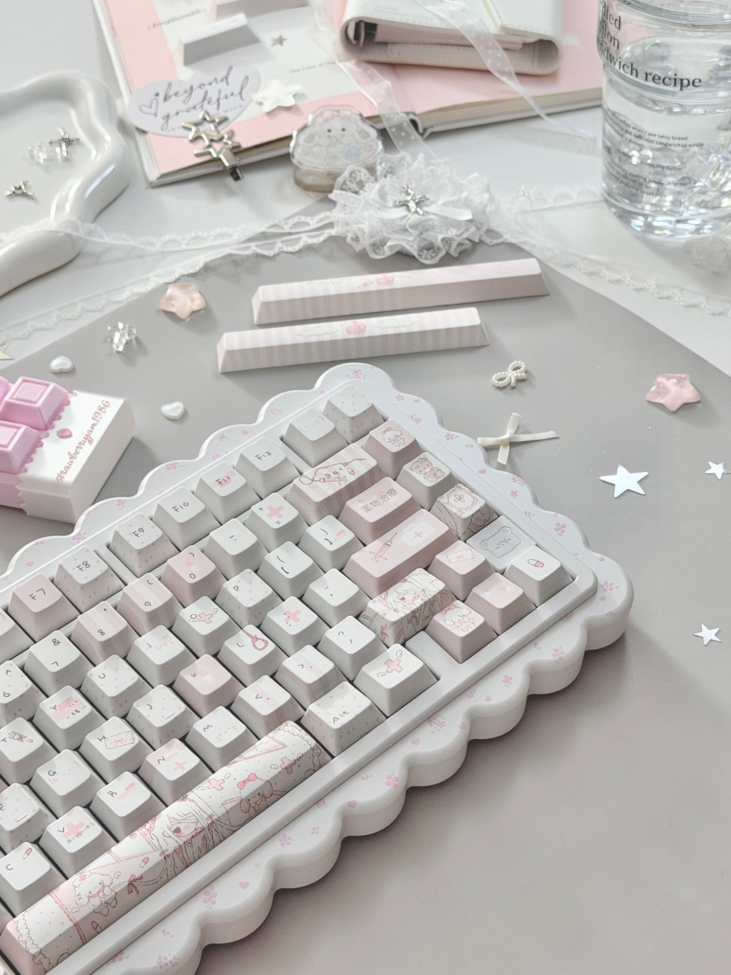 ONLY 1 Instock Prebuilt Aluminum Customized Mechanical Keyboard Cookies75 White Floral Set