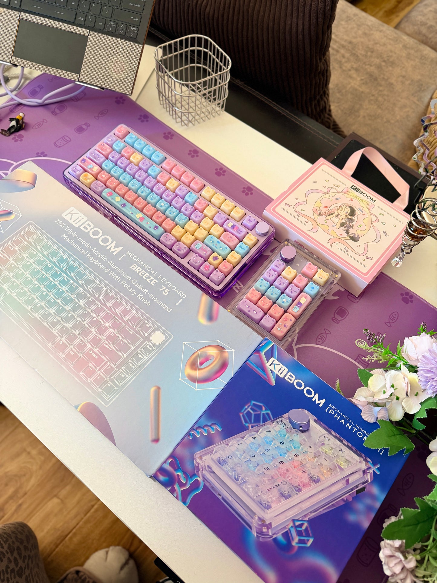 Unboxing Clearance ONLY 1 Instock Meow Pudding PC Keycap Set ➕KiiBOOM Breeze75 Purple Mechanical Keyboard ➕ Phantom 21 Number Pad