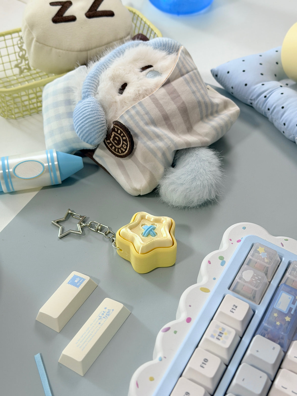 #0306 Little Starlight Keycaps | Cute Starry Sky PBT Keycap Set | Blue & White Kawaii Mechanical Keyboard Keycaps Designed By Doki Lab