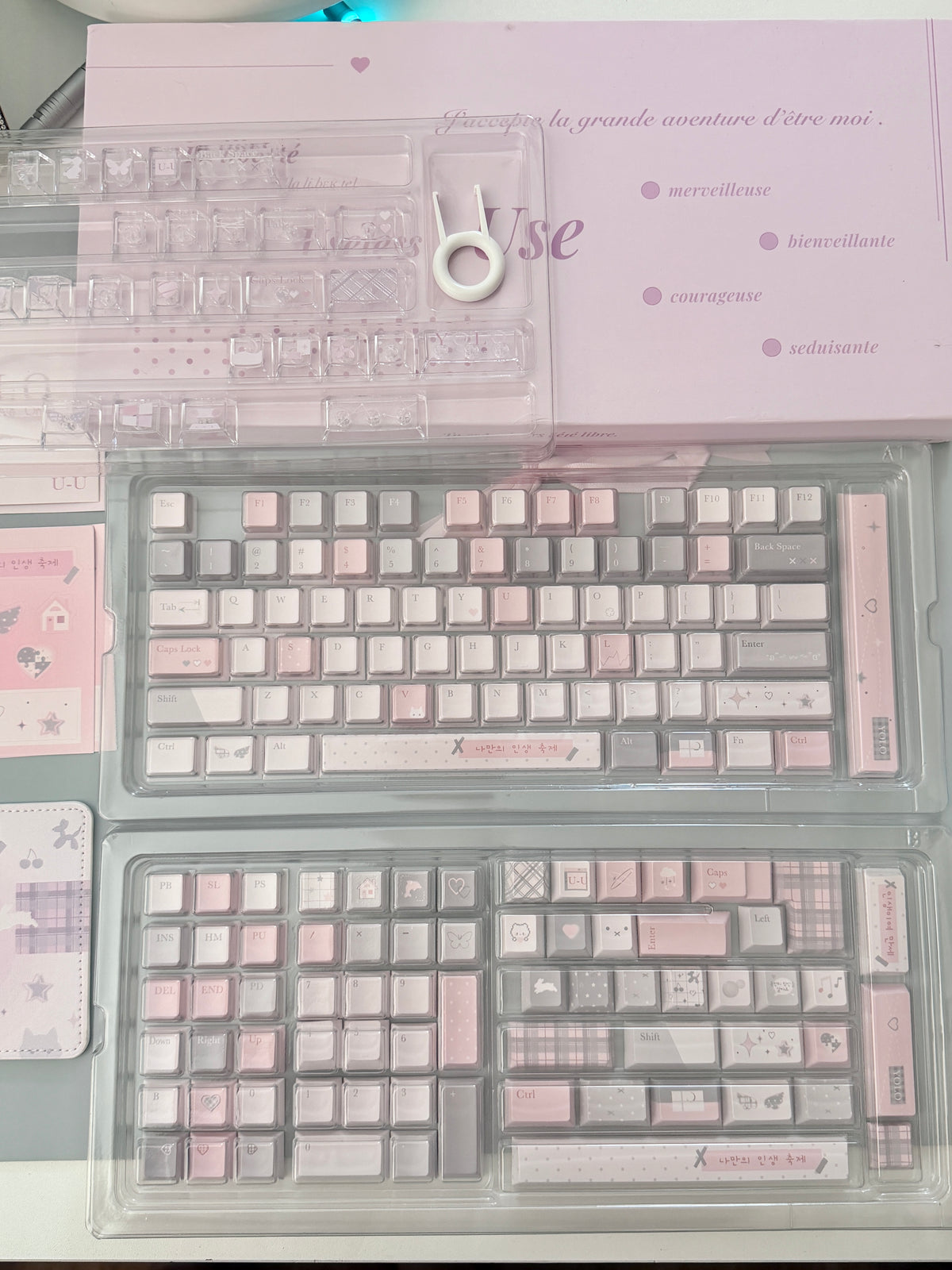 #0310 YOLO Pale Pink Light Gray Aesthetic Keycaps Set | Cute Mechanical Keyboard Keycaps