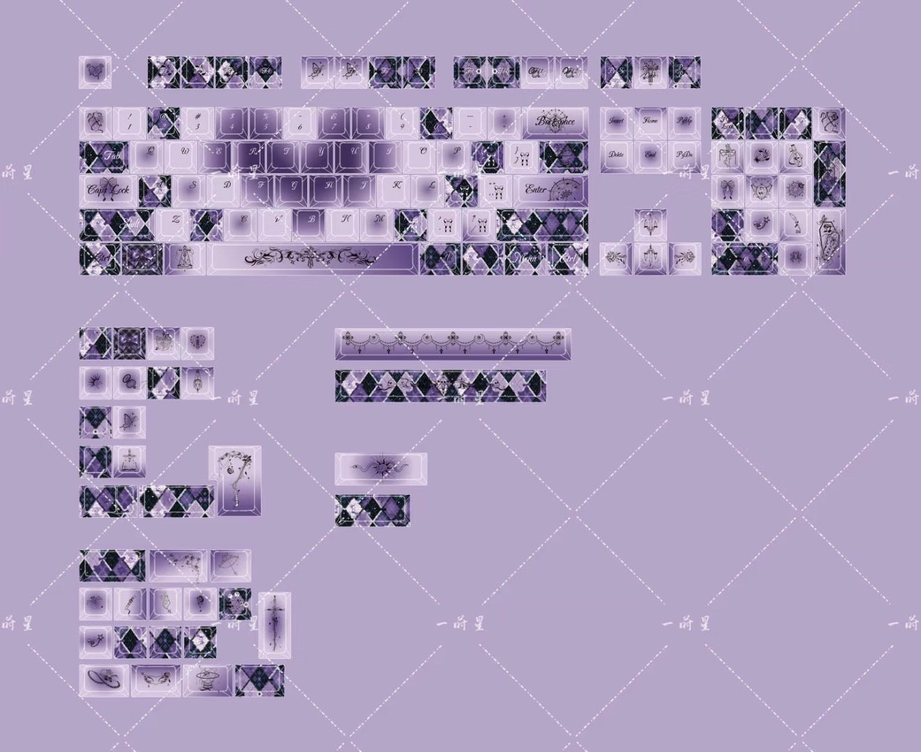 #0284 [Limited Edition] Crimson Haze Purple-Black Gloss Metallic Coated Keycaps（not medal）