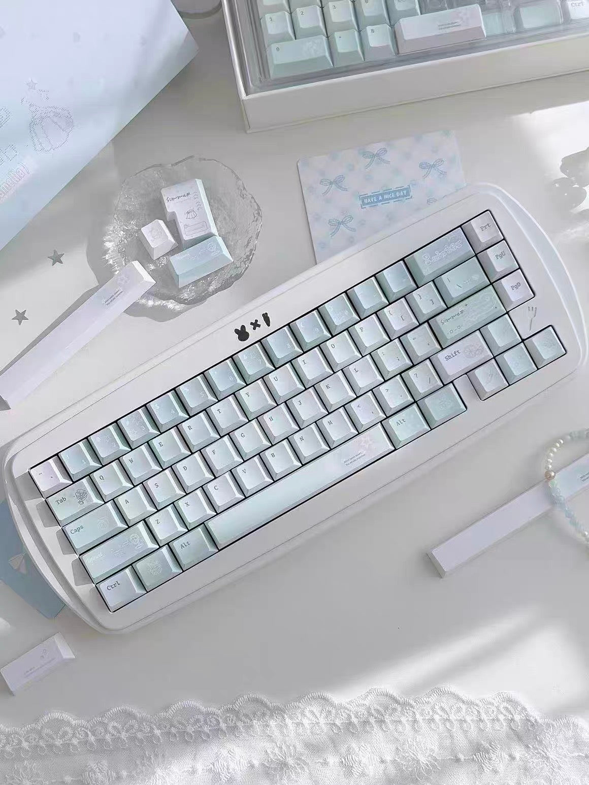 #0305 Ice Mint Jelly Keycaps | Pastel Blue Mint Mechanical Keyboard Keycaps