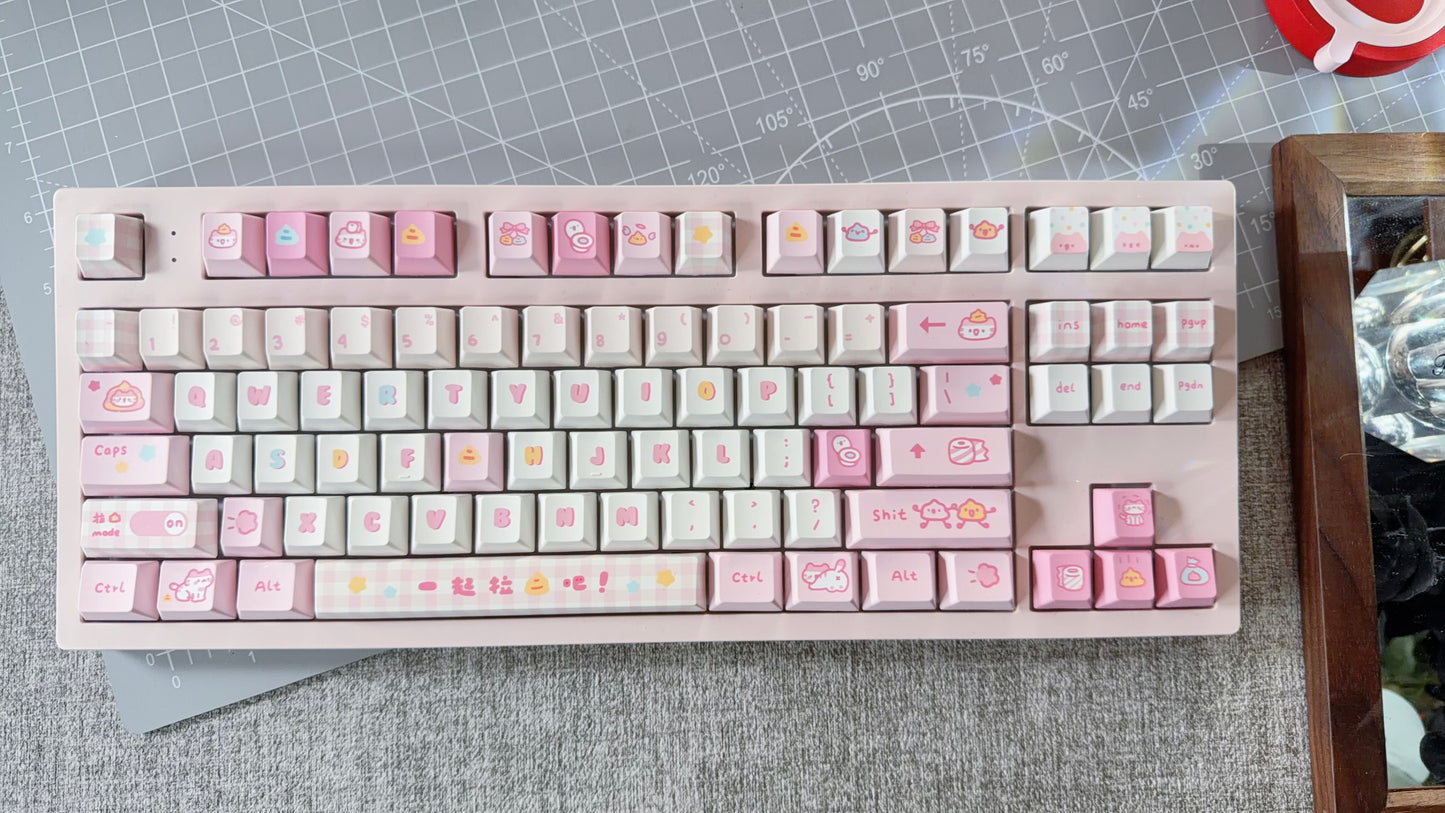 ONLY 1 Instock Prebuilt Aluminum Customized Mechanical Keyboard MK870 Pastle Pink Kitty Cat Set