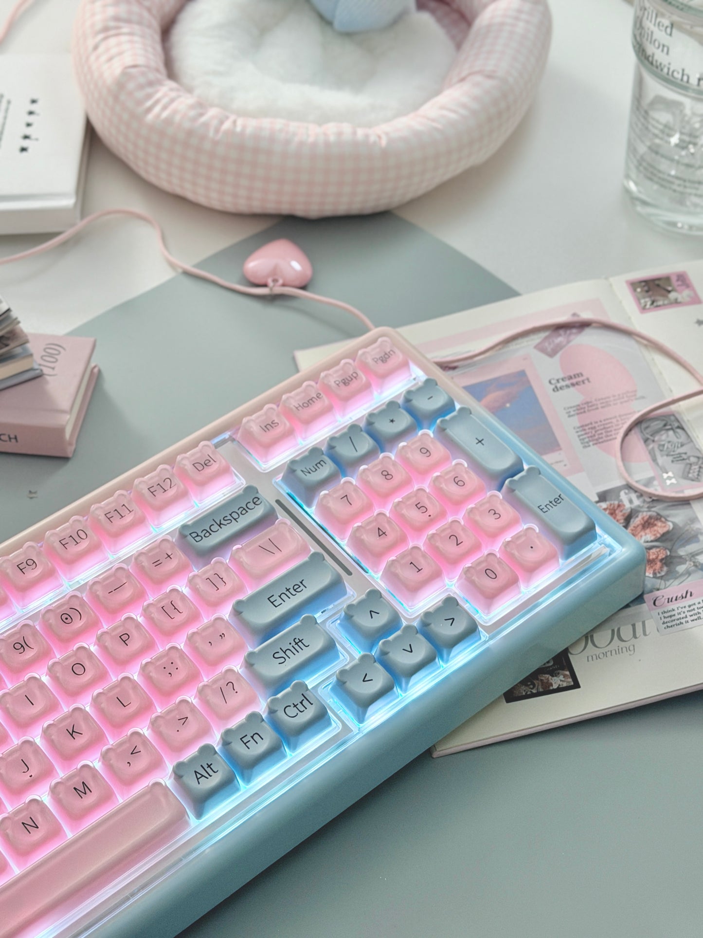 Unboxing Sample For Sales ONLY 1 Instock ainbell base99 pale pink Blue Bear RGB Backlit wireless mechanical keyboard