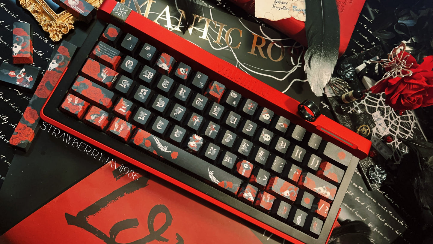 【Only 1 In-stock】Prebuilt JOJO R63 Black Red Gothic Themed Skeleton Rose  Aluminum Customized Mechanical Keyboard