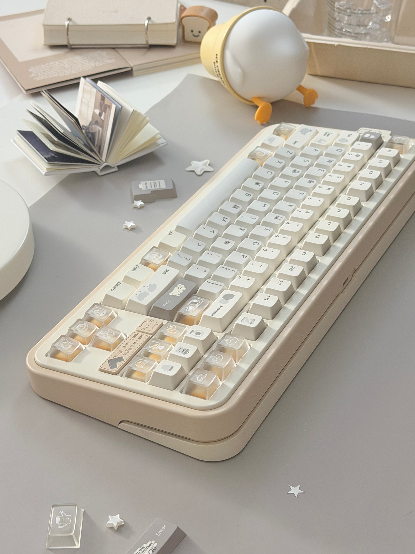 #0280 Cream Sticky Notes Simple and Milk White Pale Gray Keycap Cherry Profile
