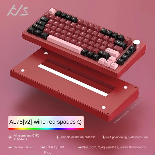 Metallic AL75V2 Mechanical Keyboard RGB Bluetooth Wired 2.4G Wireless Tri-mode CNC Aluminum Lump Lower Light Position Kit  DIY HEIJISHE  Designed