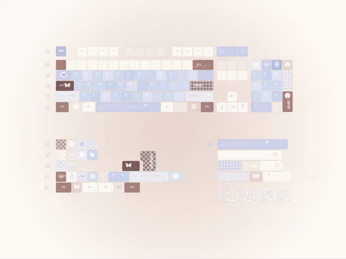 0299 Love Butterfly Cherry Profile Keycap Set | Sea Salt White & Soft Blue Romantic Keycaps