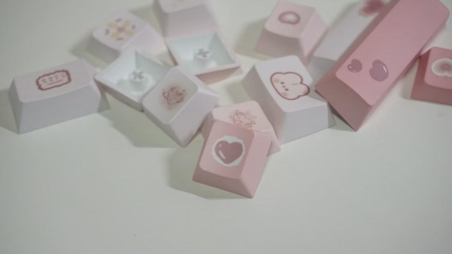 strawberryjam1986 sweet peach pink heart cherry/mda profile keycaps