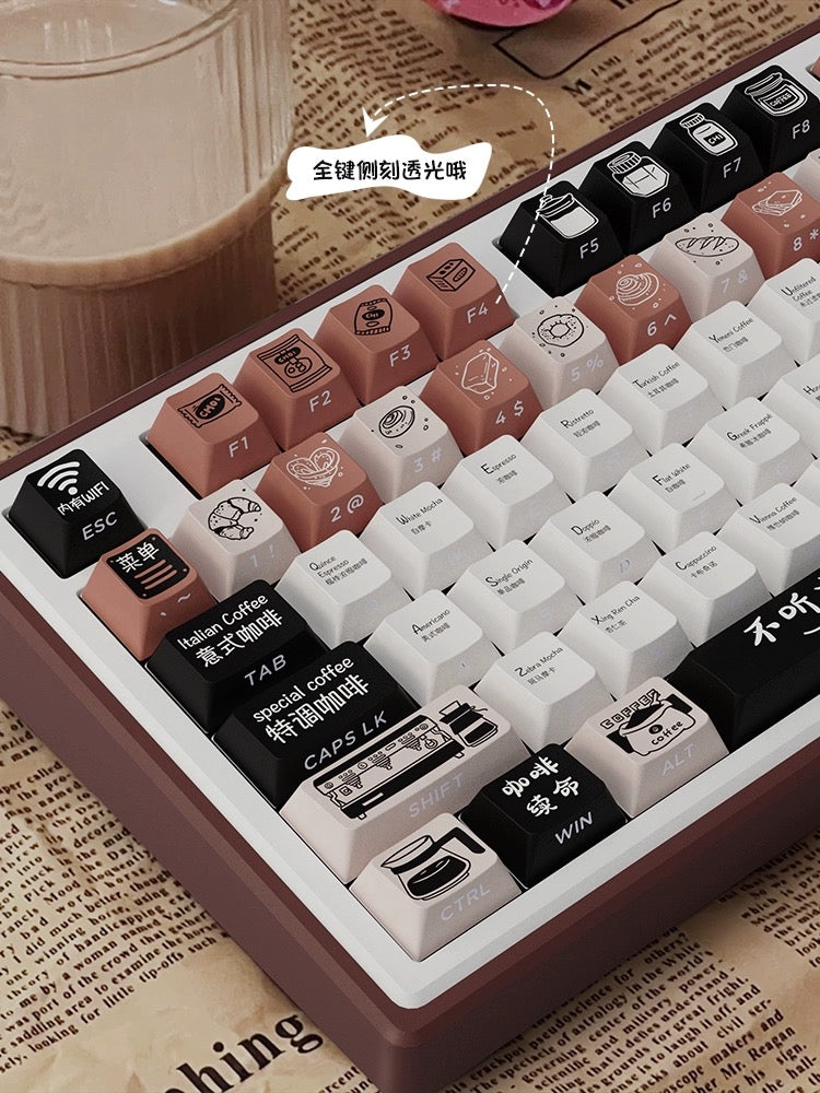 035 Coffee-themed side-engraved translucent keycaps