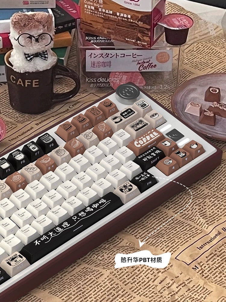 035 Coffee-themed side-engraved translucent keycaps