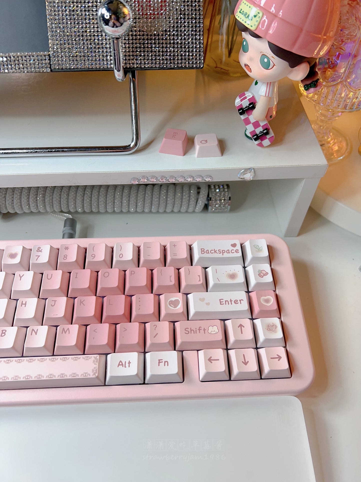 strawberryjam1986 sweet peach pink heart cherry/mda profile keycaps