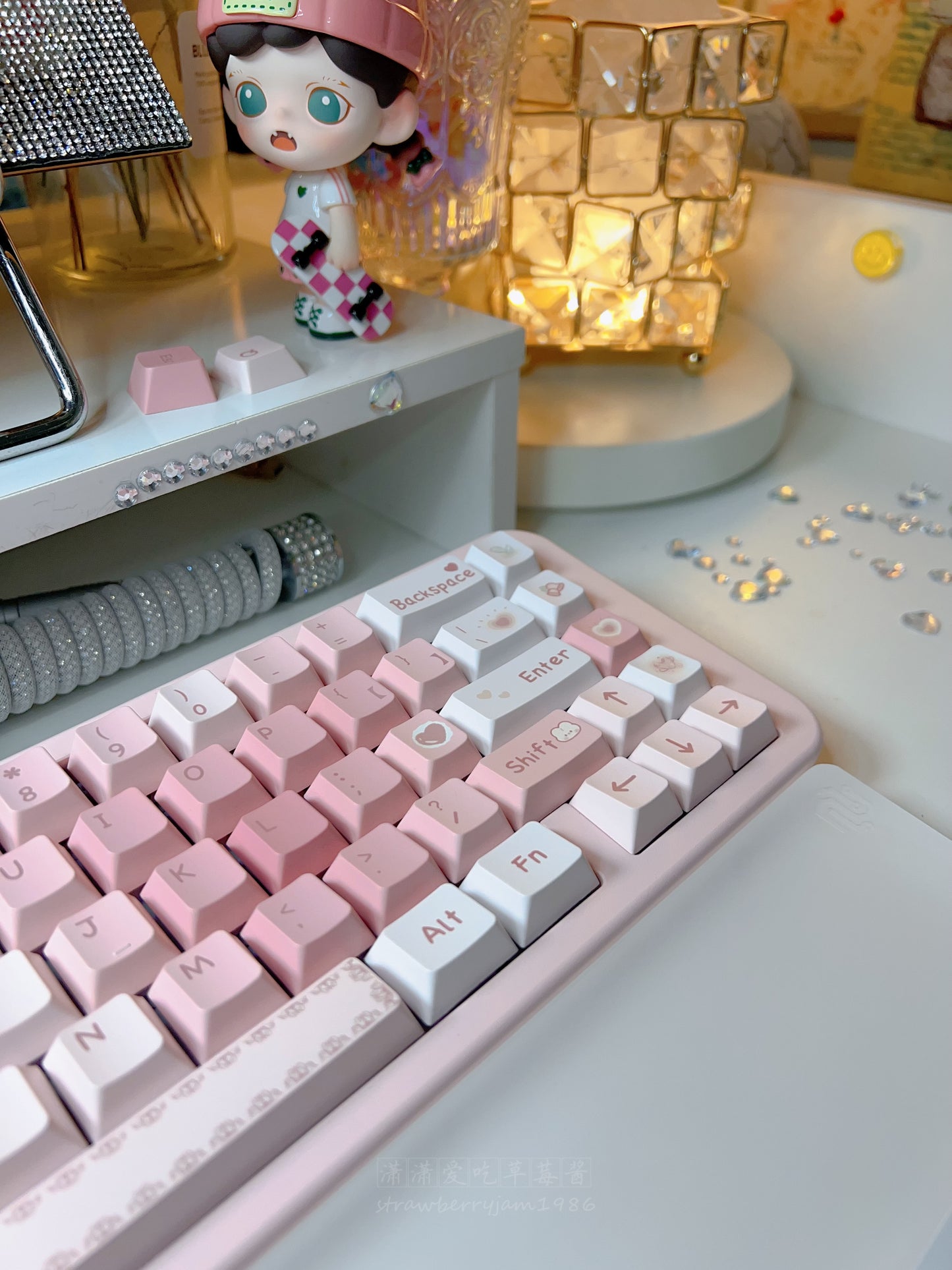 strawberryjam1986 sweet peach pink heart cherry/mda profile keycaps