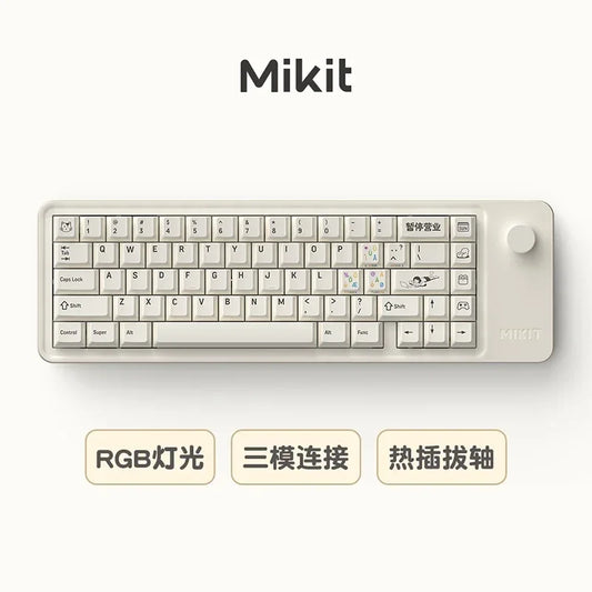 Mikit M65 Mechanical Gaming Keyboard Wireless Cartoon Graffiti 3 Mode  Office Gamers Cute Gasket Hot Swap RGB Backlight Keyboard