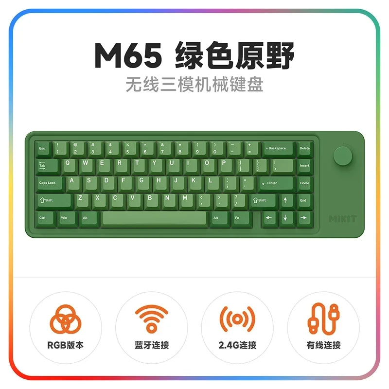 Mikit M65 Mechanical Gaming Keyboard Wireless Cartoon Graffiti 3 Mode  Office Gamers Cute Gasket Hot Swap RGB Backlight Keyboard