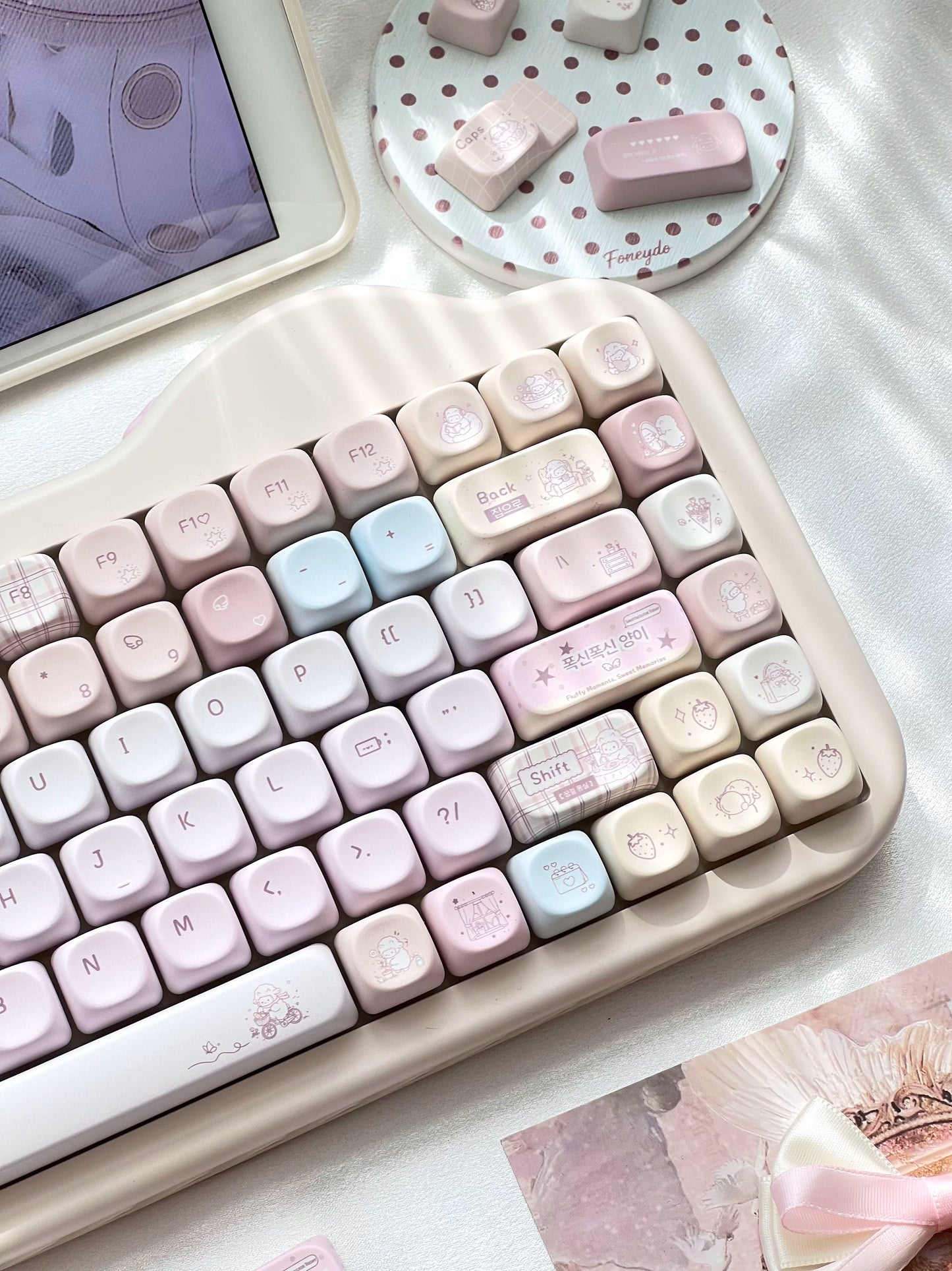 #0292 Cream Pale Pink Lamp Cake Cherry/moa Profile Keycap