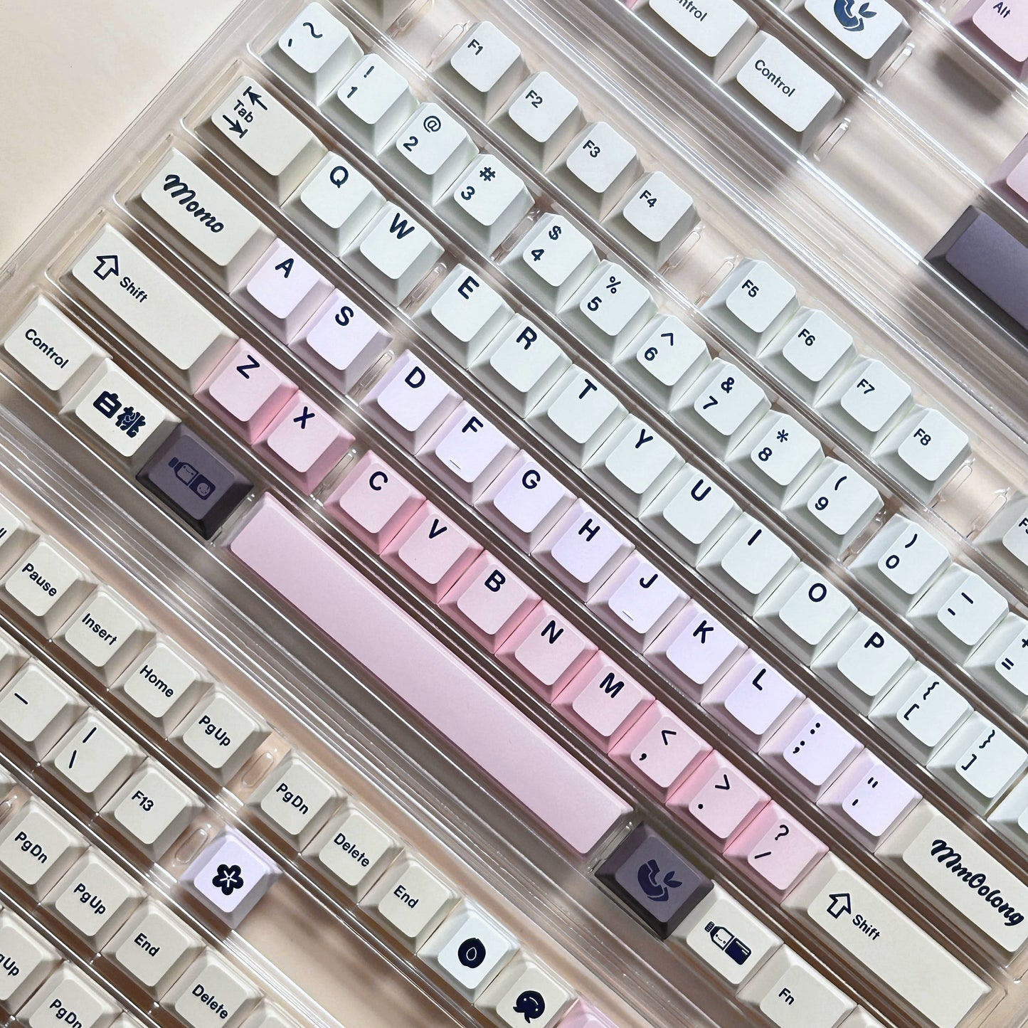 Pastel Pink Pale Yellow White Peach Oolong with Split Space Bars cherry profile keycaps