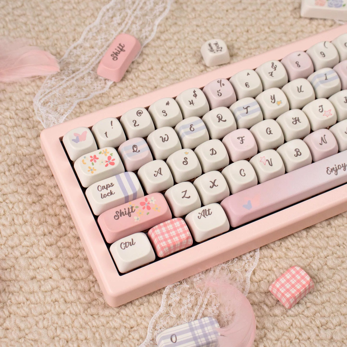 043 Pastel Pink Blue Grids Garden Keycap Cherry/ MOA Profile 152 keys BeeFun design