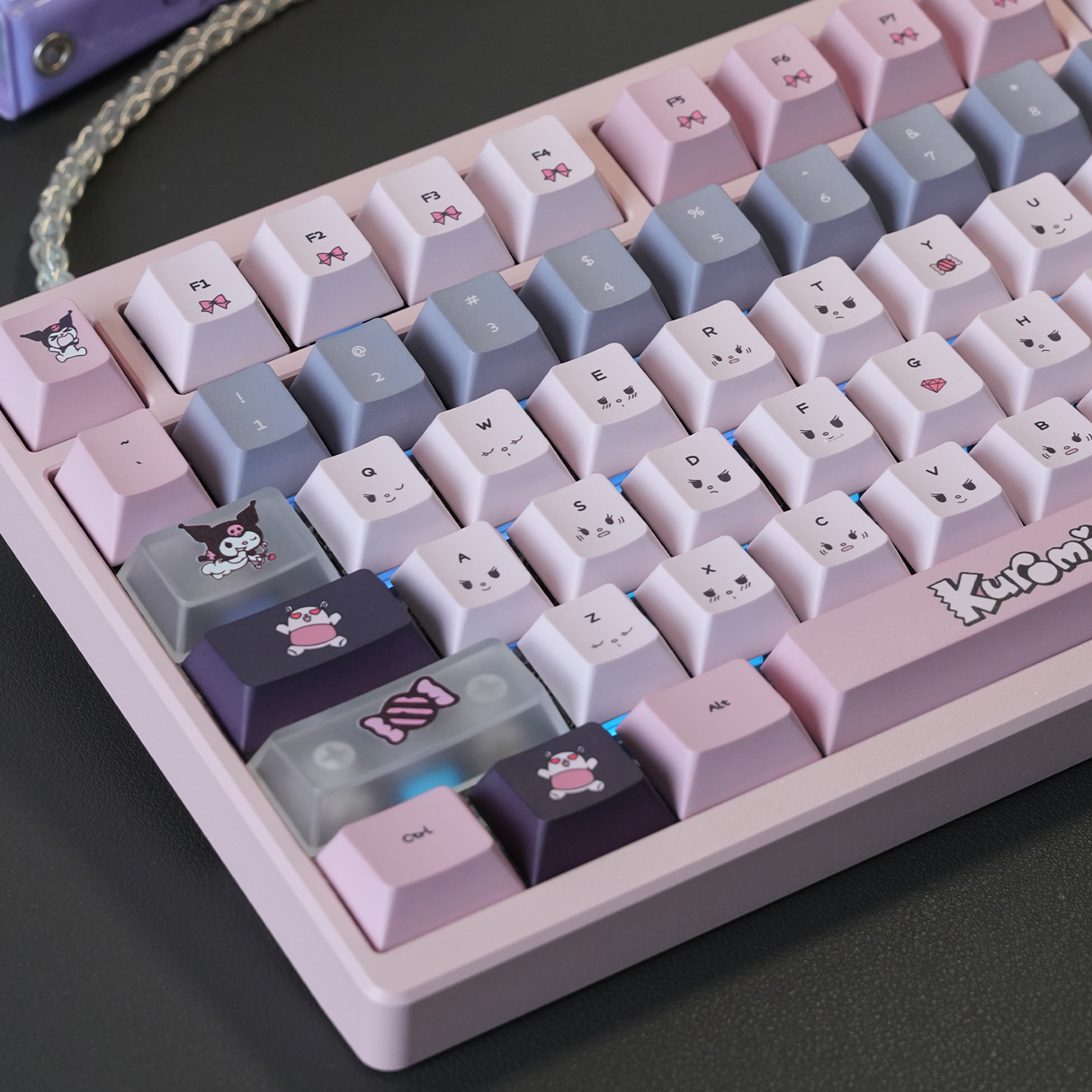 #0234 Kuromi Theme Grey Pink Keycap PBT + PC CHERRY/MOA Profile Designed By URE（not including keyboard））