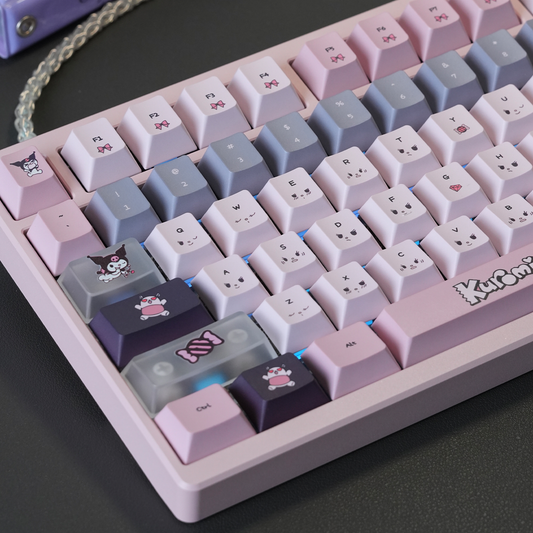 #0234 Kuromi Theme Grey Pink Keycap PBT + PC CHERRY/MOA Profile Designed By URE（not including keyboard））