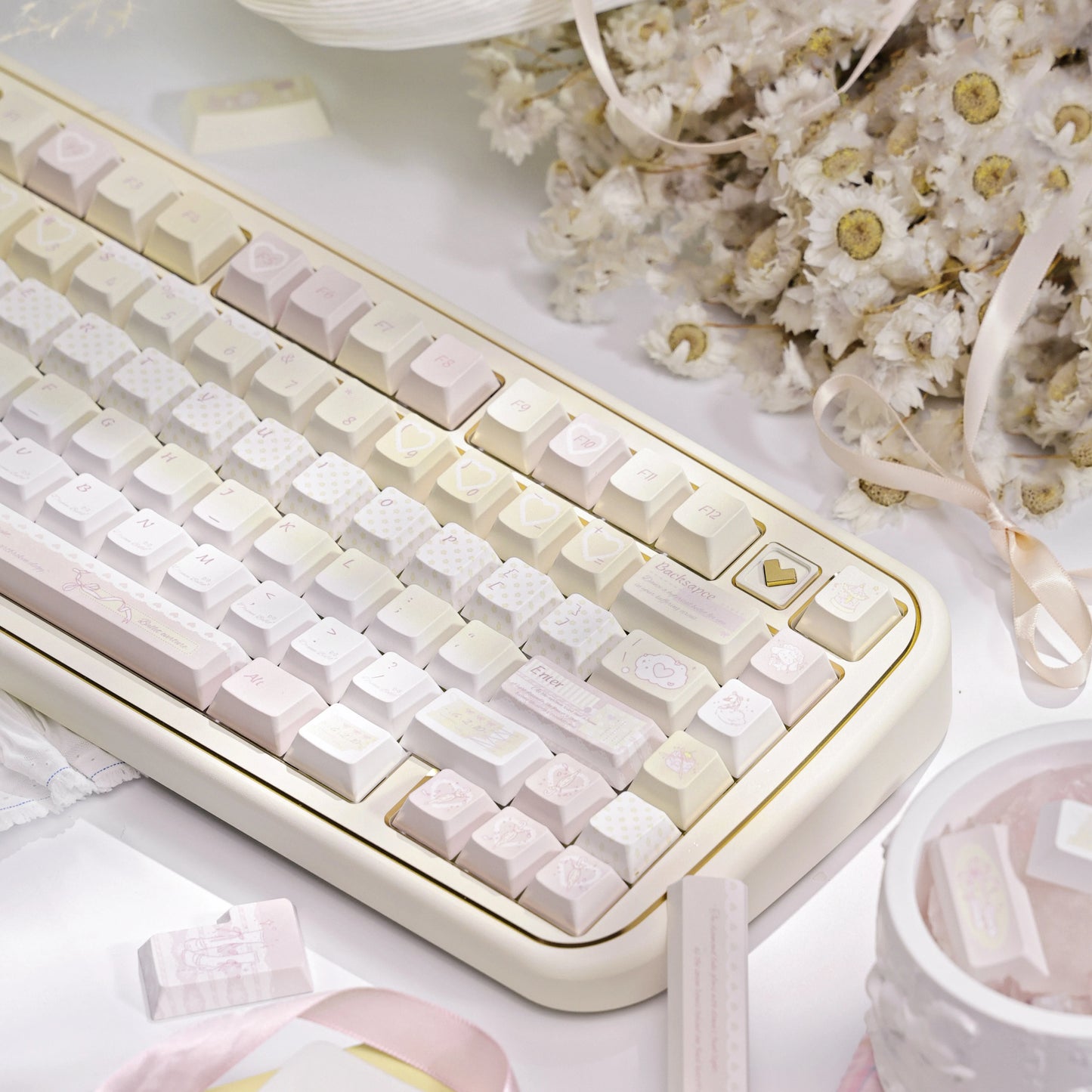 #0217 Summer Dream Fresh Cute Ballet Yellow Pink Keycap Designed By Bluebird(not including keyboard)