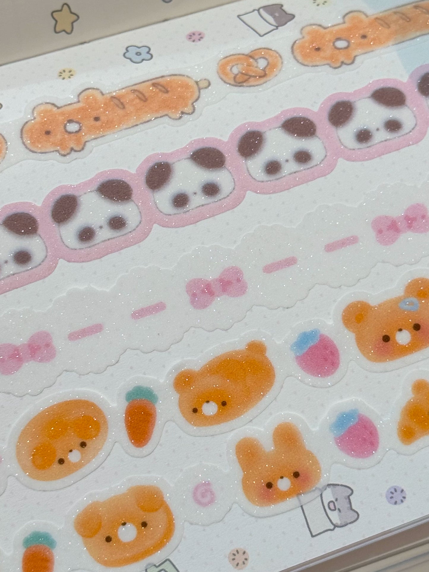 TUUO Cute Bear /panda /bowtie/ Bread Shaped Shiny Adhesive Matte Decorative Tape Stickers for Bullet Journal / Planner