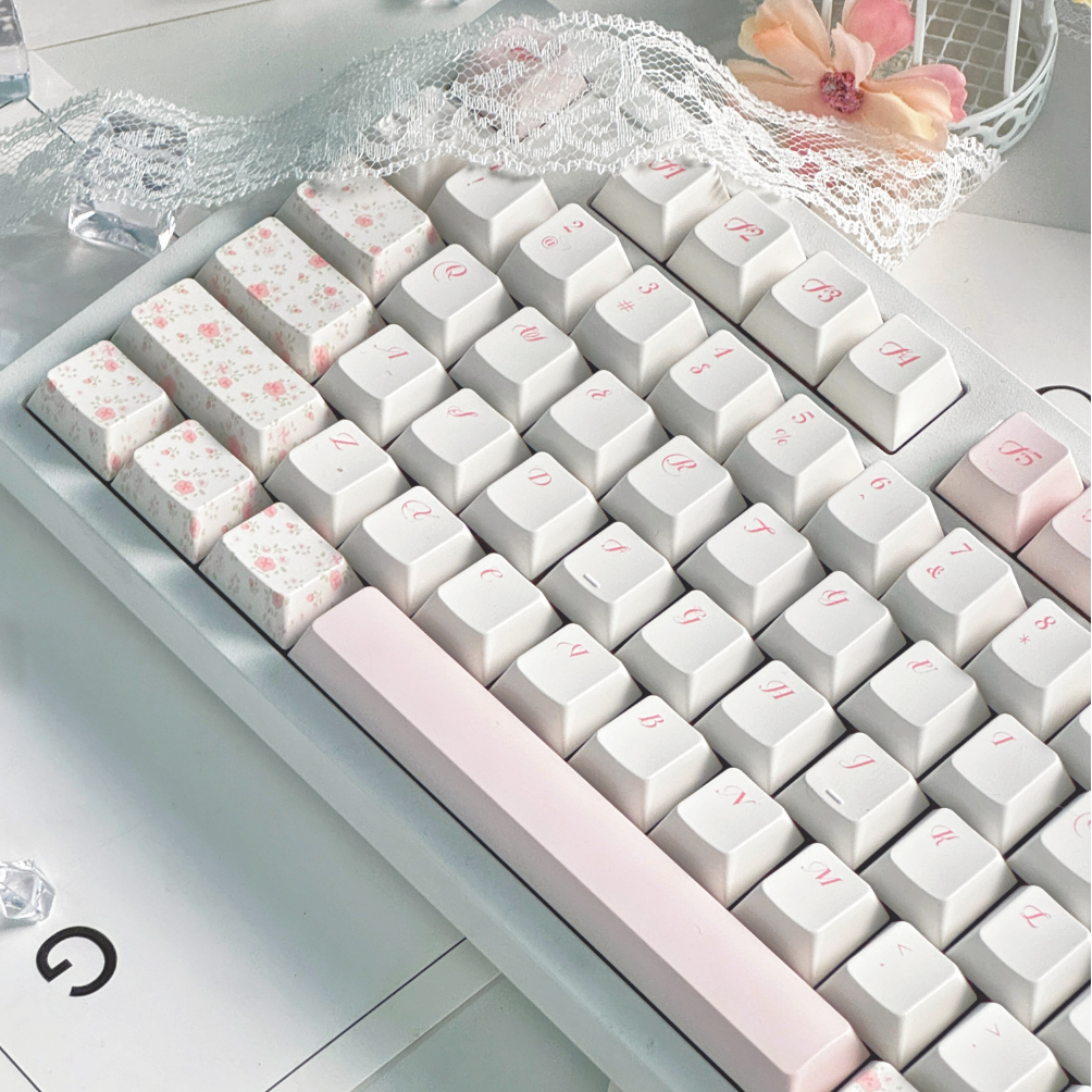 090 Light Pink Rose Flower Love Language Floral Small Fresh Keycap MoCoo Designed