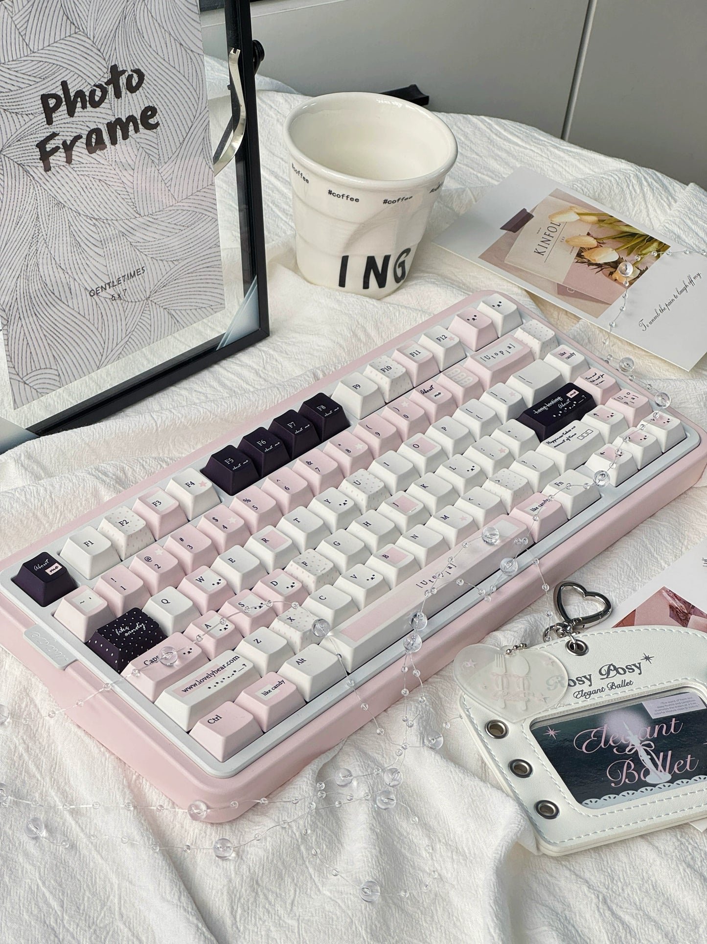 #0236 Utopia Black Pink Elegant Creamy Keycap Cherry ProfileDesigned By DokiLab（not including keyboard）