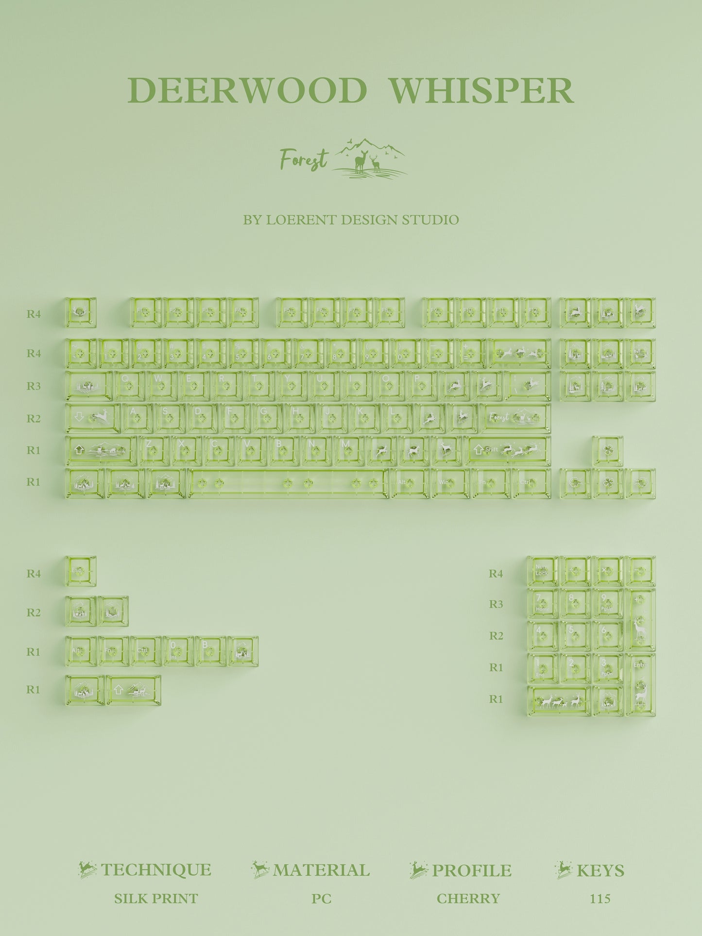 #0216 Fresh Green Dearwood Whisper Keycap Set Cherry Profile PBT146+PC115  （not including keyboard）