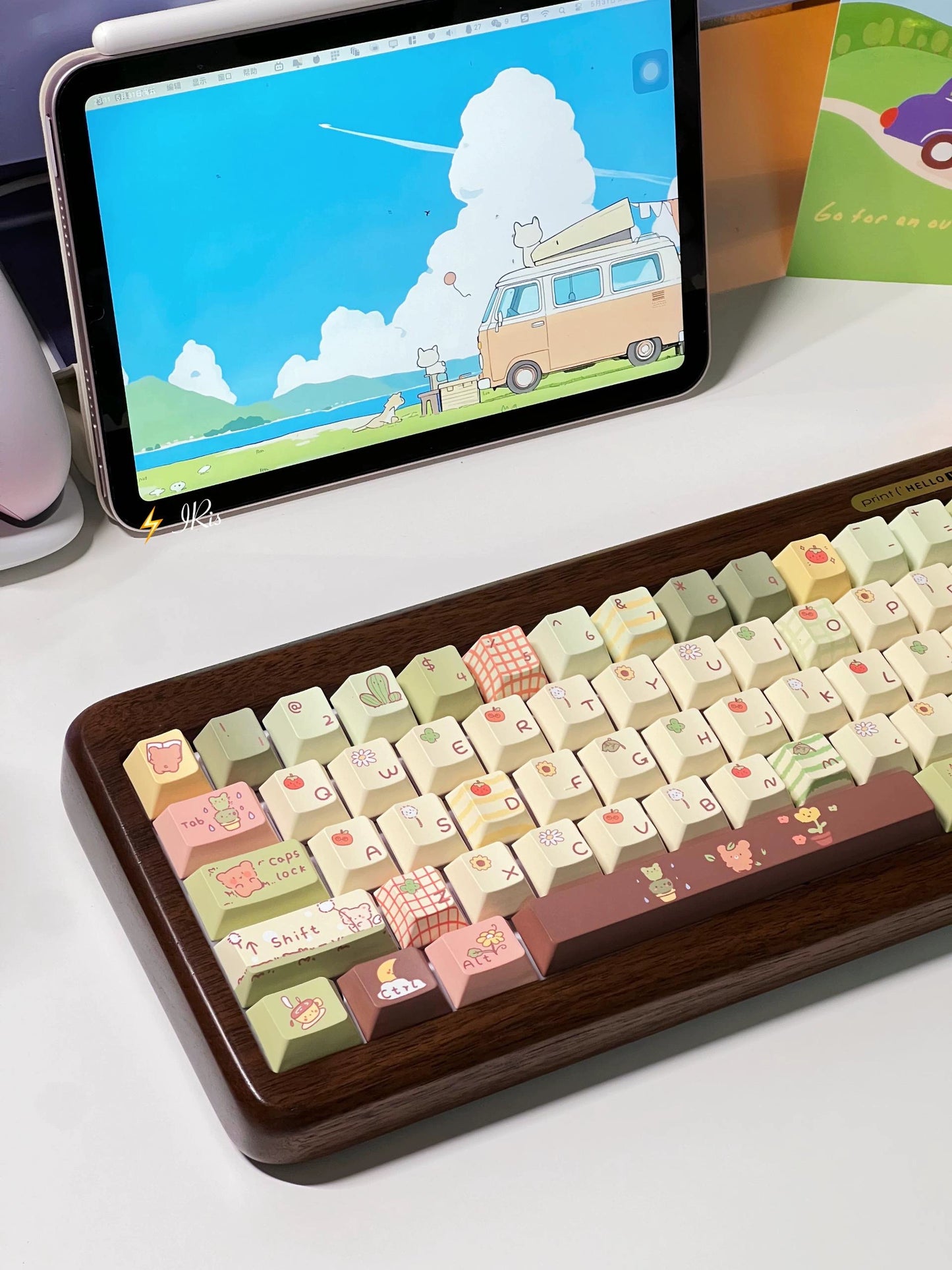 037 Pastel Green Bear Forest Keycap Cherry Profile 150 Keys