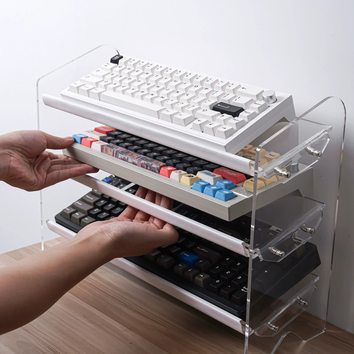 Multiple Keyboard Organizer Rack Mechanical Keyboard Organizer Tri-layer Acrylic Bracket Display Stand ...