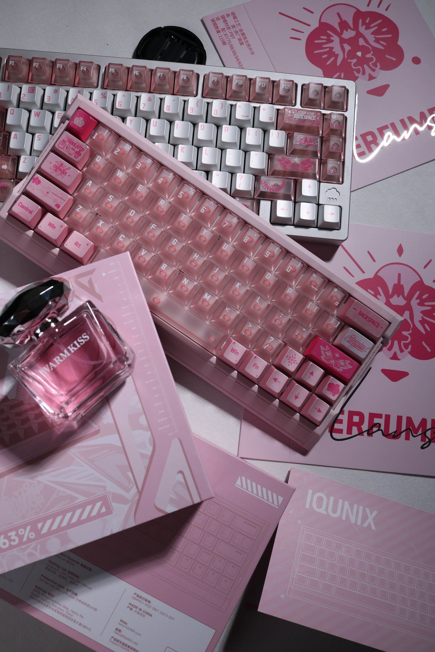 #0278 Pink Metallic Pearlescent Paint Perfumer Keycap + Fog Transparent PC Cherry Profile  Designed By Lans
